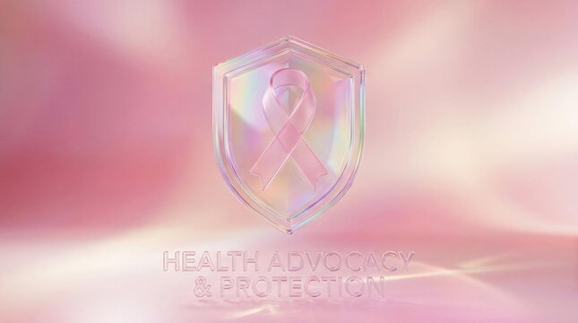 Crystal health shield with pink breast cancer ribbon.