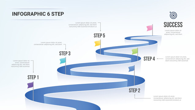 6 Steps modern milstone roadmap diagram, Success concept presentation. vector illustration