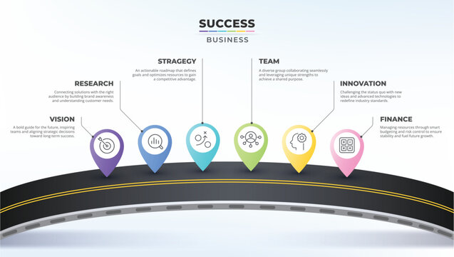 6 steps success story milstone diagram. corporate presentation vector.