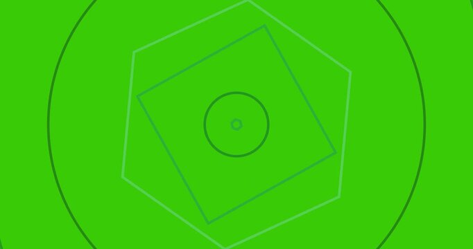 Abstract Geometric Composition Featuring Concentric Circle Hexagon and Square on a Vibrant Lime Green Background