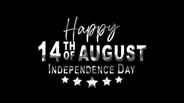 Happy pakistan independence day text animation in silver. Suitable for holiday celebrations and patriotic designs.