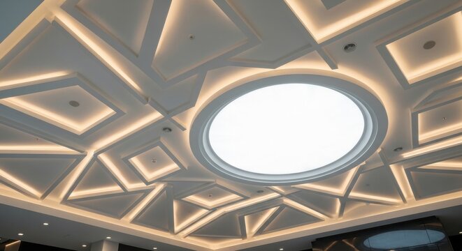 Modern geometric ceiling with recessed warm lighting