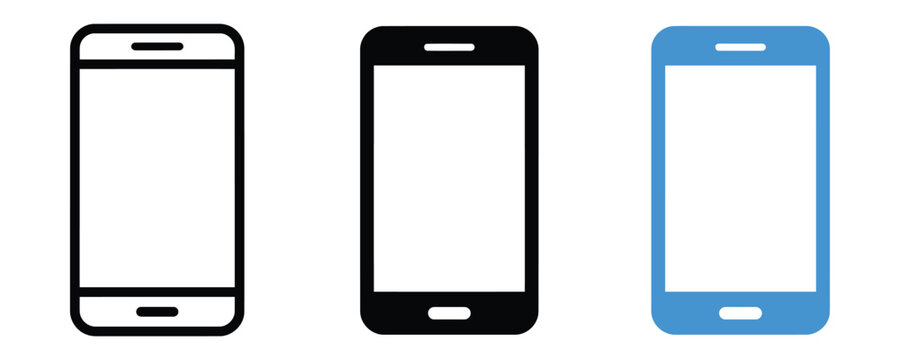 Smartphone mobile phone icon set in three distinct styles including outline solid and color flat design with smartphone cellphone telephone communication technology interface connection