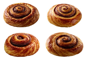 Fototapeta premium Golden Brown Cinnamon Rolls Isolated Pastry Set