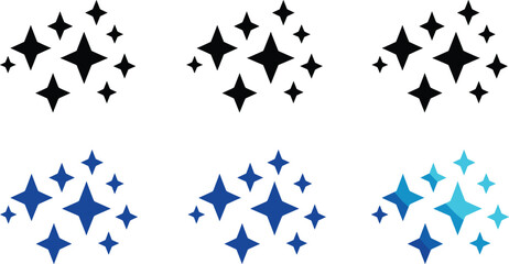 Sparkling stars icon set with clean shiny sparkles clusters for magic effect rating review clean surface freshness and festive celebration decoration vector illustration © mdhusne