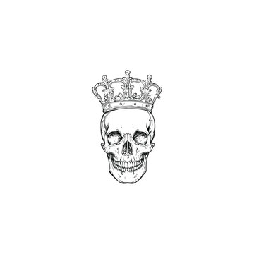 Dark grunge sketch of a skull wearing a royal king crown