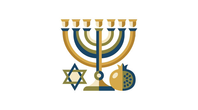 Illustration of a menorah, Star of David and pomegranate symbol