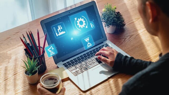 Predictive maintenance icons for industry, automation, smart factory and manufacturing showing data analysis, monitoring, robotics and system optimization with advanced maintenance solutions. Gist