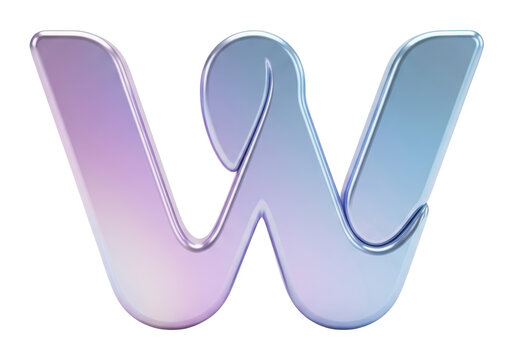 Glossy 3D letter W features a soft purple and blue pearlescent gradient isolated transparent background image