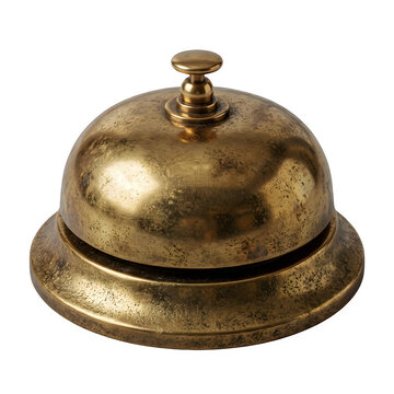 Vintage brass desk bell for hospitality service communication and front desk reception counter On transparent background