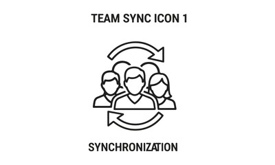 Fototapeta premium Team Synchronization Vector Icon. Group of People with Circular Arrows. Isolated Modern Line Art.
