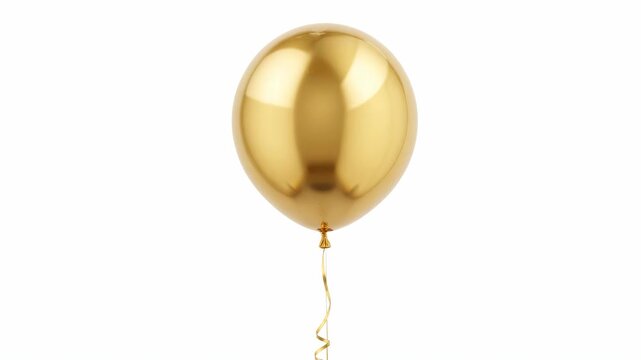 A single gold foil balloon with a shiny metallic finish and a small loop for the ribbon. It is floating against a white background.