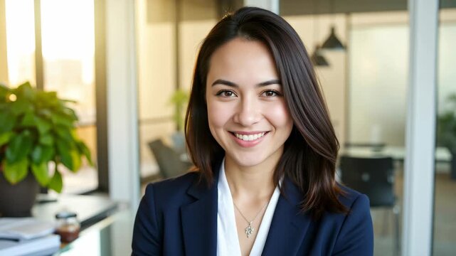 Smiling businesswoman with a warm and approachable smile.
