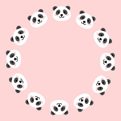 Cute panda face circle frame with copy space. Kawaii cartoon panda round border for baby shower, birthday, nursery, greeting card, and kids design. © Stock Arza