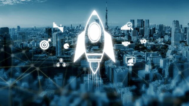 Startup launch and business growth concept, rocket symbolism, entrepreneurship, startup innovation, and early-stage success strategies for new business development and expansion. Muxer