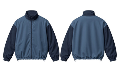 Tracksuit featuring a blue color block windbreaker jacket in minimalist front back view © Textures Background