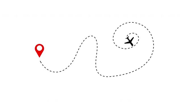 Airplane Flight Route Animation with Map Pin and Dashed Line Path 4k video