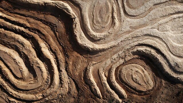 Golden sandstone formations featuring weathered erosion rings and layered textures resembling alien desert landscapes, 