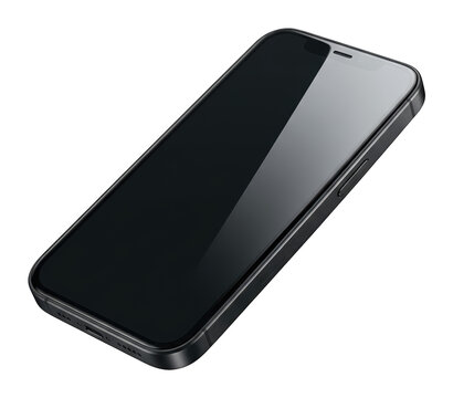 Modern black smartphone with a sleek metallic frame angled in a studio setup isolated transparent background image