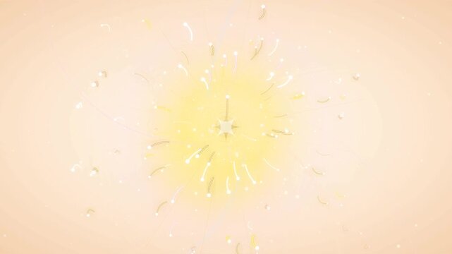 Golden celestial kinetic star burst motion graphics background loop with glowing particles