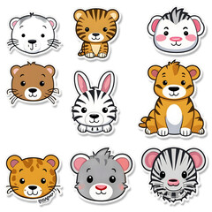 Fototapeta premium Cute Wild Animal Cartoon Sticker Collection