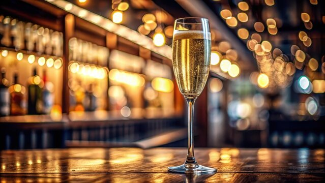 Sparkling champagne in elegant flute glass at upscale bar