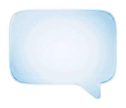 Light blue translucent glass speech bubble icon for chat messaging isolated transparent background image