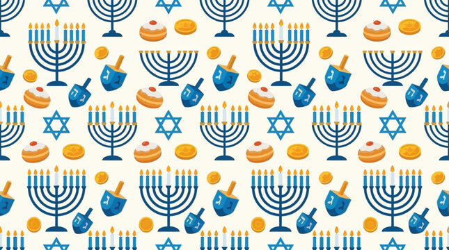 Festive Hanukkah celebration seamless pattern with traditional symbols