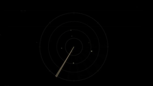 A radar interface displaying concentric range rings and multiple target blips with a sweeping detection line.