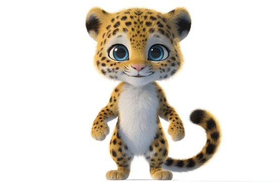 Cute cartoon leopard cub with big expressive eyes