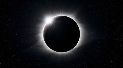 Fototapeta premium Total solar eclipse diamond ring effect. Celestial event with bright sun corona in space.