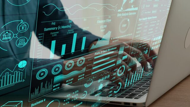 This image showcases the integration of business data analytics with visual representations, emphasizing statistics and trends for informed decision-making in a modern environment. Cipher