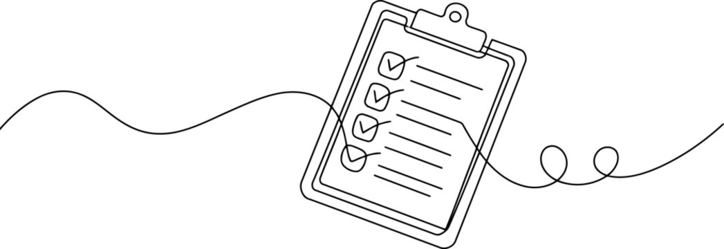 Clipboard with checklist and checkmarks in a single continuous line style Transparent Background