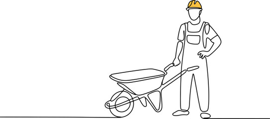 Obraz premium Continuous Line of a Construction Worker with a Yellow Hard Hat and Transparent Background