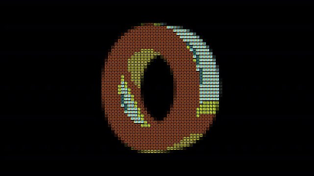 Pixel Art Retro Style Ring Circle Shape with ASCII STYLE  Blue Yellow and Red Mosaic Pattern on Transparent Background 