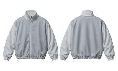 Tracksuit design featuring light grey windbreaker jacket front and back view mockups © Textures Background