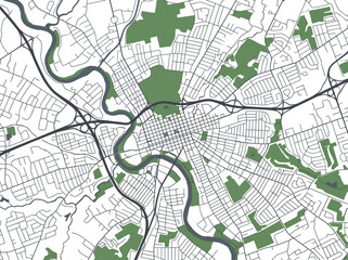 Fototapeta premium Minimalist City Map Vector with Urban Infrastructure and River