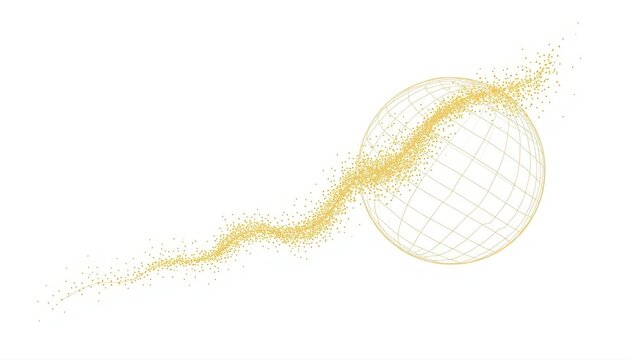 Abstract golden circular particle stream flowing from right to left with particle abstract circular connection technology movement futuristic floating background innovation structure