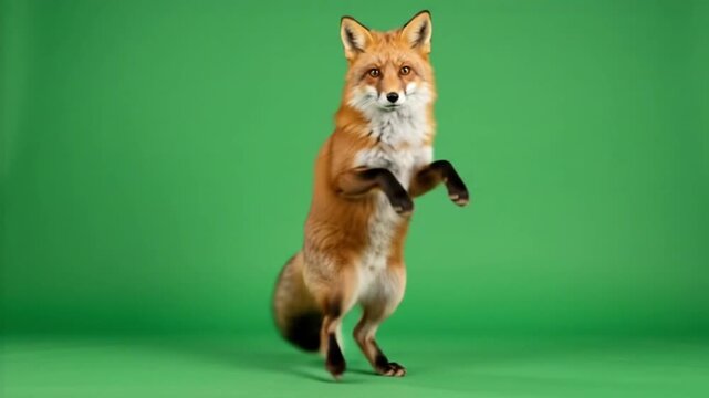 Red Fox Dancing Upright on Hind Legs Isolated on Green Screen Seamless Loop Background