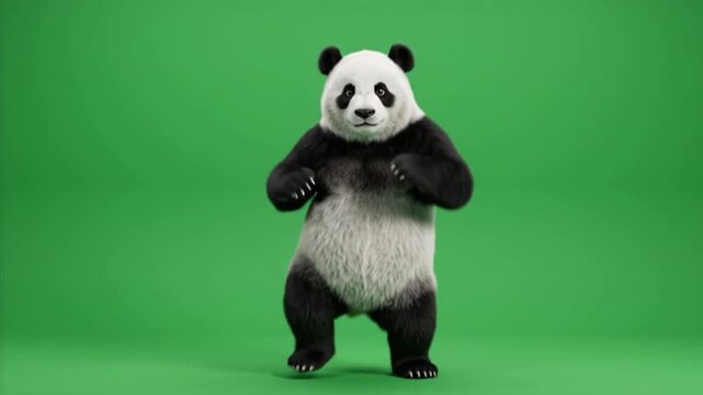 Giant Panda Bear Dancing on Hind Legs Isolated on Green Screen Chroma Key Background