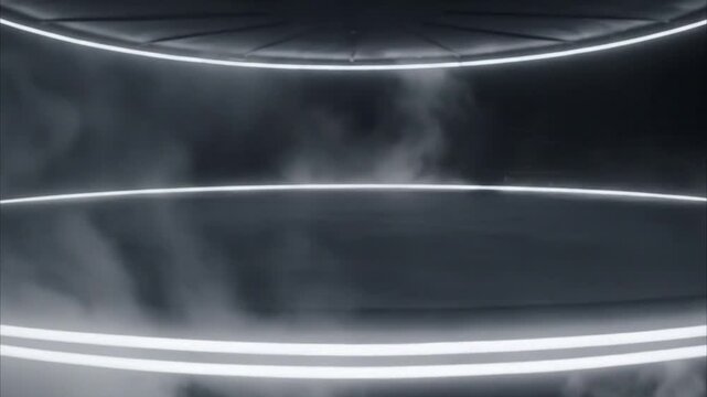 Futuristic Flying Saucer Hovering Through Clouds Motion Sequence