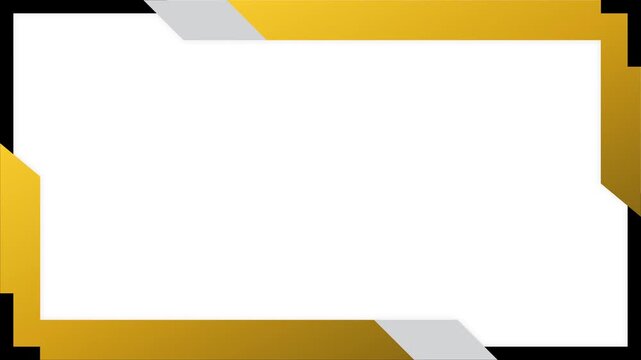 Abstract geometric frame with gold and silver metallic borders on white background