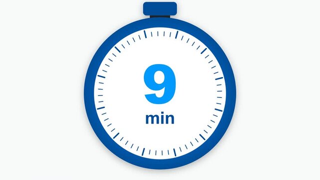 Blue stopwatch icon showing nine minutes countdown timer