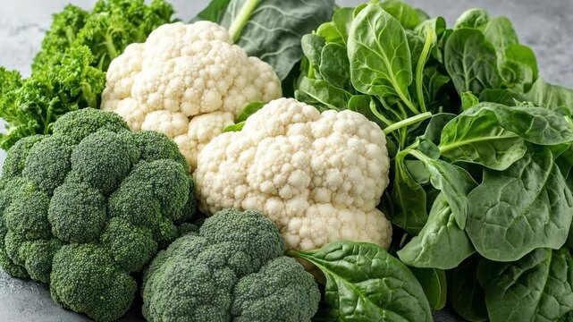 A vibrant assortment of fresh, healthy green and white vegetables, close-up.