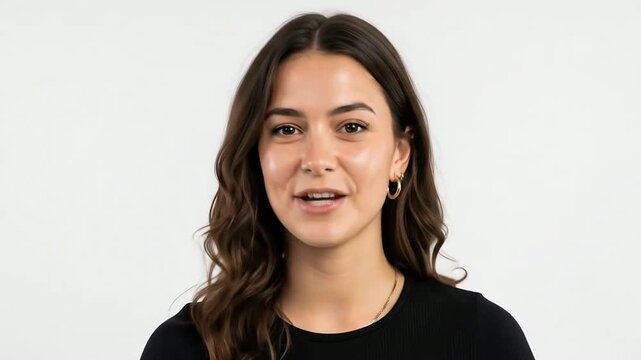 Casual Young Woman Smiling and Relaxing in Studio Setting