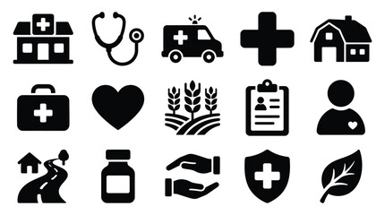 Collection of healthcare and medical icons representing various aspects of health and well-being. © yuanita