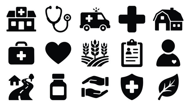 Collection of healthcare and medical icons representing various aspects of health and well-being.