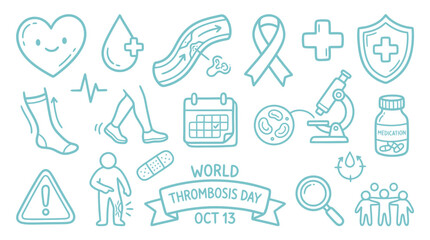 Fototapeta premium World Thrombosis Day Oct 13: Collection of Medical Icons and Symbols.