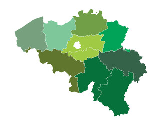 Obraz premium Map of Belgium with Provinces and Regions in Green Shades