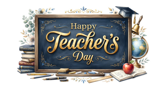 Happy teachers day typography logo design concept on background.